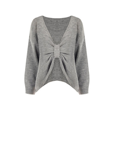 Pull oversize à col en V avec nœud effet boucle à l’arrière Rinascimento - Gris