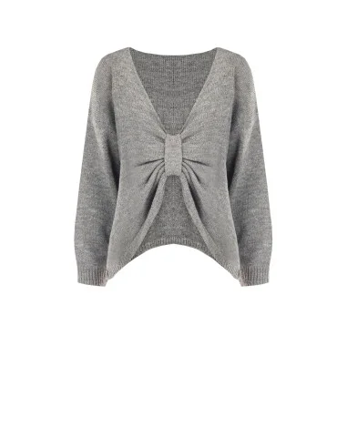 Maglione Over Con Scollo A V E Nodo Effetto Fiocco Dietro Rinascimento - Grigio