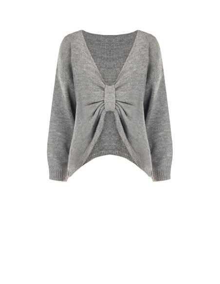 Pull oversize à col en V avec nœud effet boucle à l’arrière Rinascimento - Gris