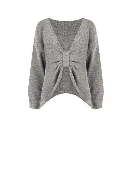 Maglione Over Con Scollo A V E Nodo Effetto Fiocco Dietro Rinascimento - Grigio