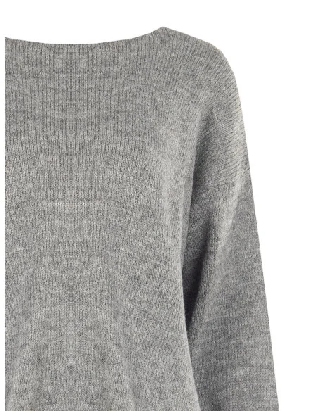 Maglione Over Con Scollo A V E Nodo Effetto Fiocco Dietro Rinascimento - Grigio
