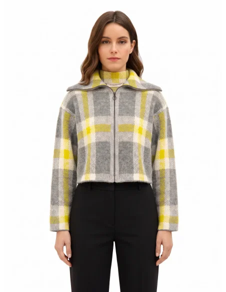Maglione Crop Ampio A Quadri Con Zip Rinascimento - Grigio