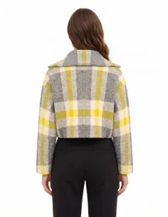 Cropped Oversized Checkered Sweater with Zip Rinascimento - Grey 2