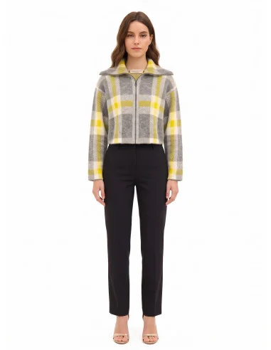Maglione Crop Ampio A Quadri Con Zip Rinascimento - Grigio