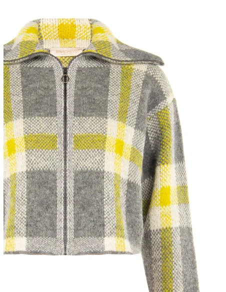 Maglione Crop Ampio A Quadri Con Zip Rinascimento - Grigio