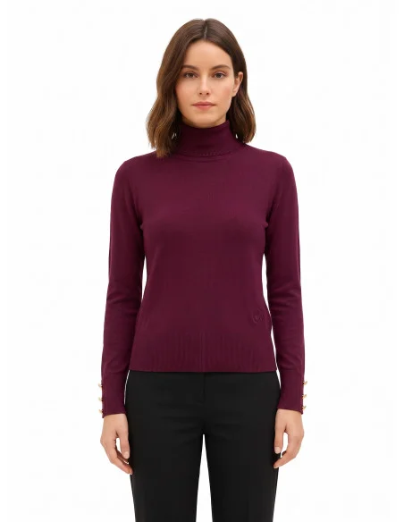 Ecotec Knit Turtleneck Sweater with Embroidered RR Logo Rinascimento - Burgundy