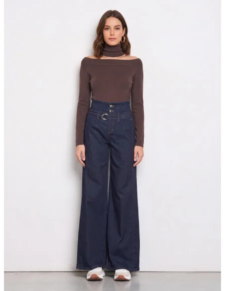 Turtleneck Sweater with Neck Cut-Out Rinascimento - Chocolate