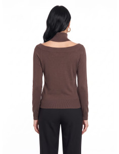 Pull à col roulé avec découpe au col Rinascimento - Chocolat 2