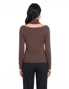 Turtleneck Sweater with Neck Cut-Out Rinascimento - Chocolate 2