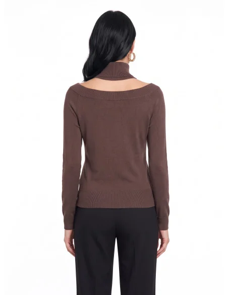 Turtleneck Sweater with Neck Cut-Out Rinascimento - Chocolate