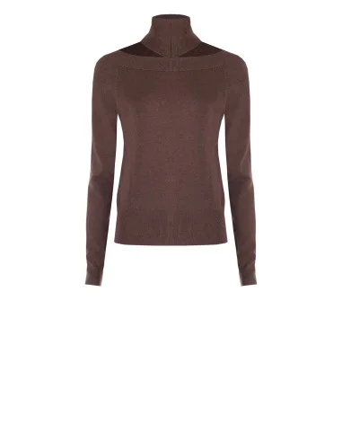 Turtleneck Sweater with Neck Cut-Out Rinascimento - Chocolate