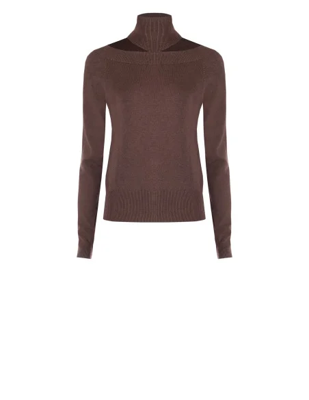 Turtleneck Sweater with Neck Cut-Out Rinascimento - Chocolate