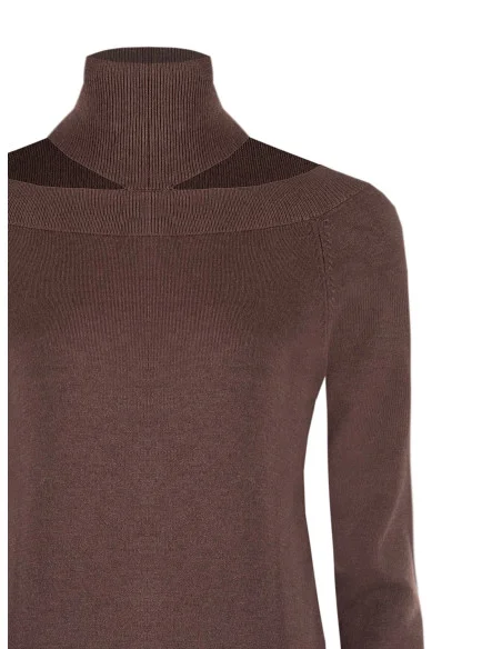 Turtleneck Sweater with Neck Cut-Out Rinascimento - Chocolate