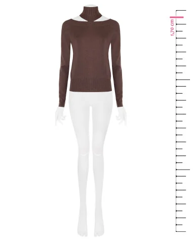 Turtleneck Sweater with Neck Cut-Out Rinascimento - Chocolate
