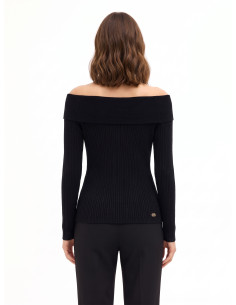 Pull ajusté côtelé à épaules dénudées avec plaque logo Rr Rinascimento - Noir 2