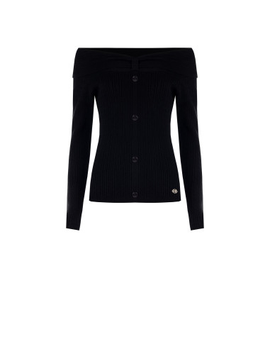 Pull ajusté côtelé à épaules dénudées avec plaque logo Rr Rinascimento - Noir
