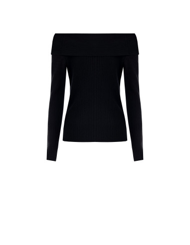 Pull ajusté côtelé à épaules dénudées avec plaque logo Rr Rinascimento - Noir