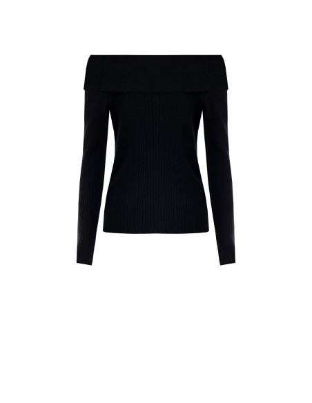 Pull ajusté côtelé à épaules dénudées avec plaque logo Rr Rinascimento - Noir
