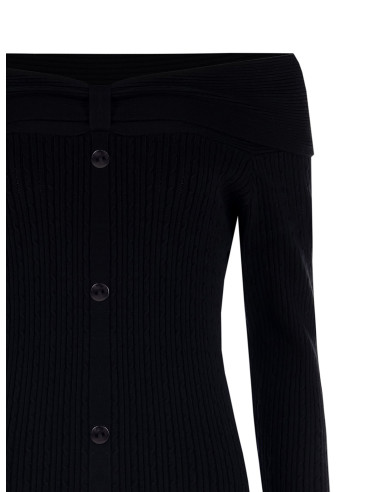Pull ajusté côtelé à épaules dénudées avec plaque logo Rr Rinascimento - Noir