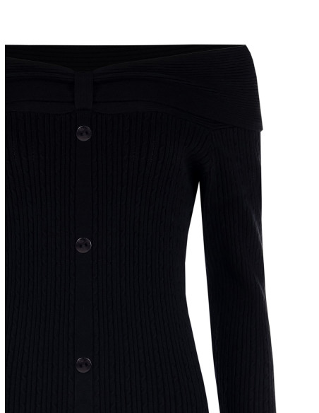 Pull ajusté côtelé à épaules dénudées avec plaque logo Rr Rinascimento - Noir