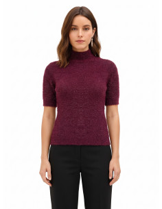 Pull fluffy à manches courtes en fil Lurex effet pailleté Rinascimento