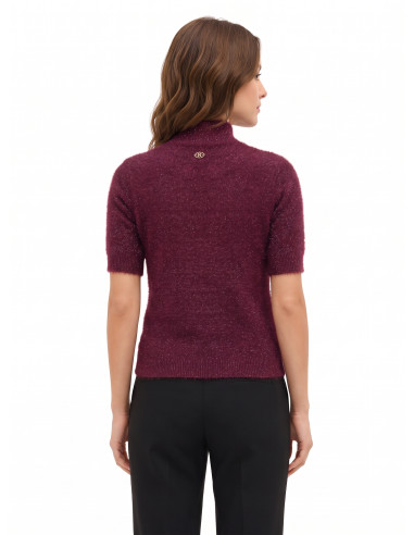 Pull fluffy à manches courtes en fil Lurex effet pailleté Rinascimento