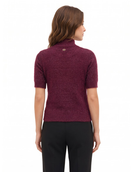 Pull fluffy à manches courtes en fil Lurex effet pailleté Rinascimento