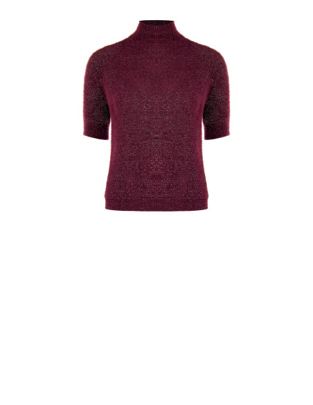 Pull fluffy à manches courtes en fil Lurex effet pailleté Rinascimento