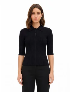 Ribbed Polo Sweater with 3/4 Sleeves Rinascimento