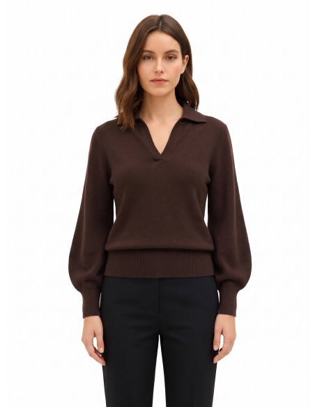 Pull polo en viscose mélangée Rinascimento - Marron foncé