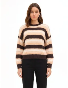 Striped Sweater in Faux Fur-Effect Yarn Rinascimento