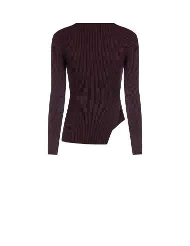 Slim-Fit Asymmetrical Ribbed Sweater with Jewel Buttons Rinascimento - Dark Brown
