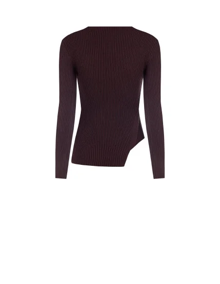 Slim-Fit Asymmetrical Ribbed Sweater with Jewel Buttons Rinascimento - Dark Brown