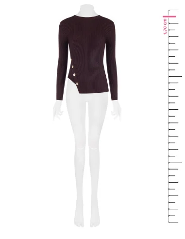Slim-Fit Asymmetrical Ribbed Sweater with Jewel Buttons Rinascimento - Dark Brown