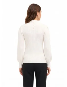Ribbed Turtleneck Sweater with Puff Sleeves and Tone-on-Tone Buttons Rinascimento - Off-White 2