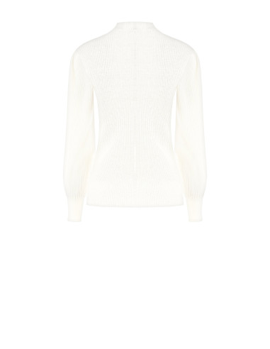 Maglione Dolcevita A Coste Con Maniche A Sbuffo E Bottoni Tono Su Tono Rinascimento - Panna Bianco