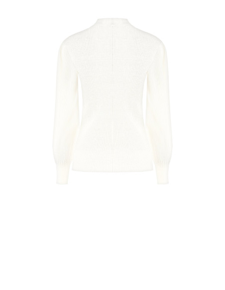 Maglione Dolcevita A Coste Con Maniche A Sbuffo E Bottoni Tono Su Tono Rinascimento - Panna Bianco