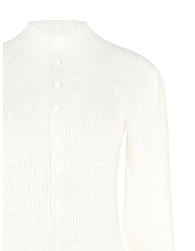 Maglione Dolcevita A Coste Con Maniche A Sbuffo E Bottoni Tono Su Tono Rinascimento - Panna Bianco