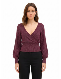 Pull en fil lurex avec décolleté en V croisé Rinascimento - Bordeaux