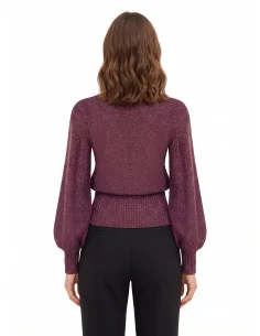 Lurex Yarn Sweater with Crossed V-Neck Rinascimento - Burgundy 2