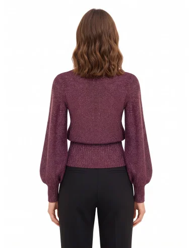 Lurex Yarn Sweater with Crossed V-Neck Rinascimento - Burgundy