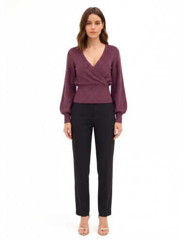 Pull en fil lurex avec décolleté en V croisé Rinascimento - Bordeaux