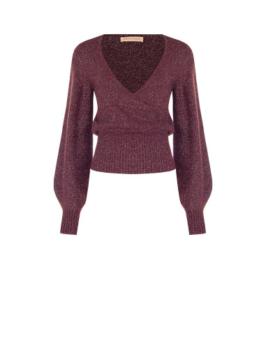 Pull en fil lurex avec décolleté en V croisé Rinascimento - Bordeaux