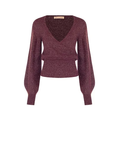Lurex Yarn Sweater with Crossed V-Neck Rinascimento - Burgundy