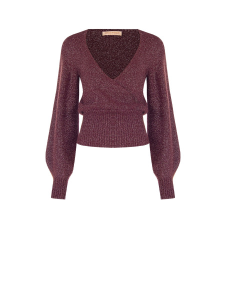 Pull en fil lurex avec décolleté en V croisé Rinascimento - Bordeaux
