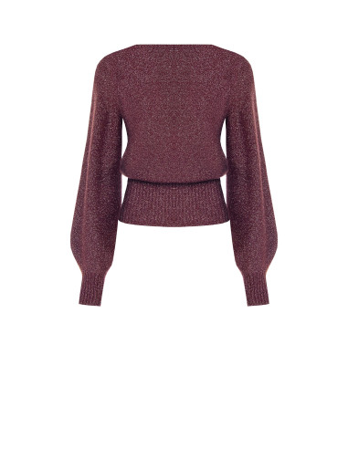 Pull en fil lurex avec décolleté en V croisé Rinascimento - Bordeaux