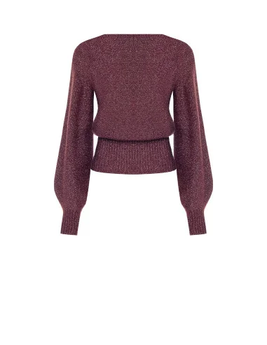 Lurex Yarn Sweater with Crossed V-Neck Rinascimento - Burgundy