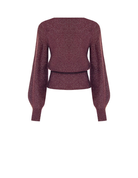 Pull en fil lurex avec décolleté en V croisé Rinascimento - Bordeaux