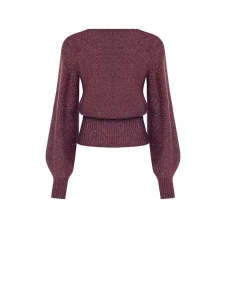 Lurex Yarn Sweater with Crossed V-Neck Rinascimento - Burgundy