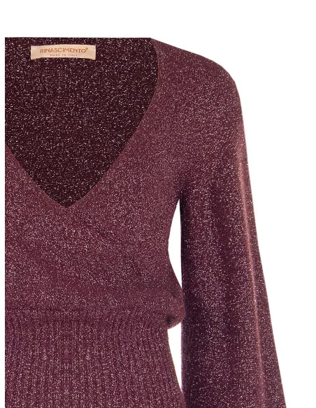 Lurex Yarn Sweater with Crossed V-Neck Rinascimento - Burgundy